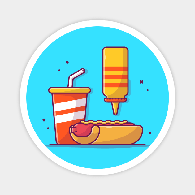 Hot Dog With Mustard And Soft Drink Cartoon Magnet by Catalyst Labs